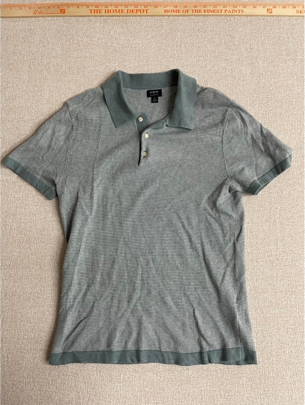 J.Crew Mens Small Green Knit Sweater Polo Shirt Short Sleeve 100% Cotton